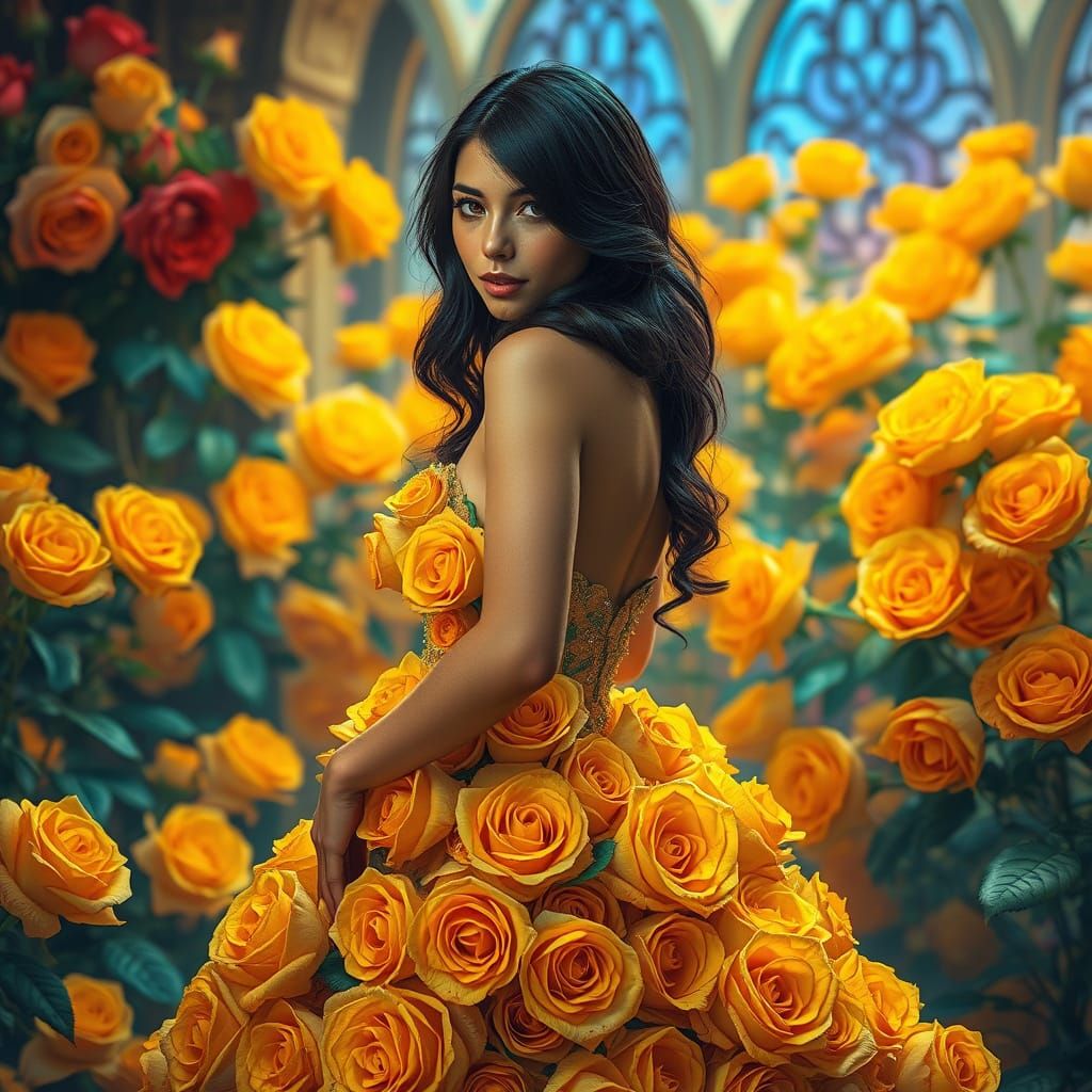 Woman in Rose Gown: Alcohol Ink Art Nouveau Portrait