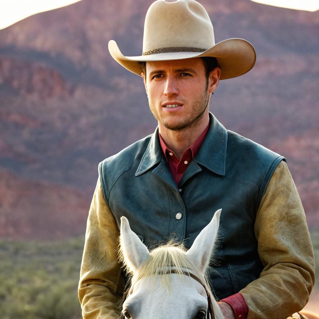 Cowboy on Desert Trail in Cinematic Oil Painting Style