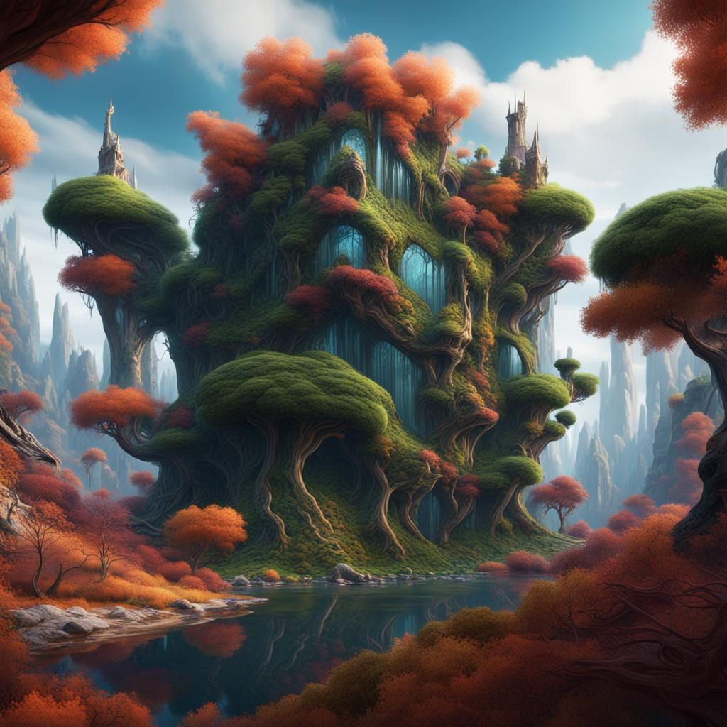 Abstract Home Merging with Nature in Detailed Matte Painting