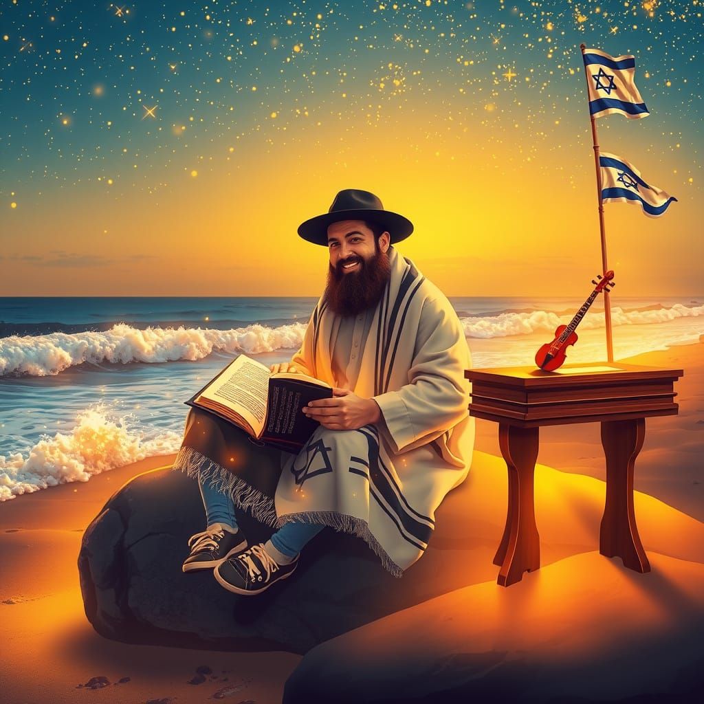 Rabbi's Seaside Torah Study with Musical Waves