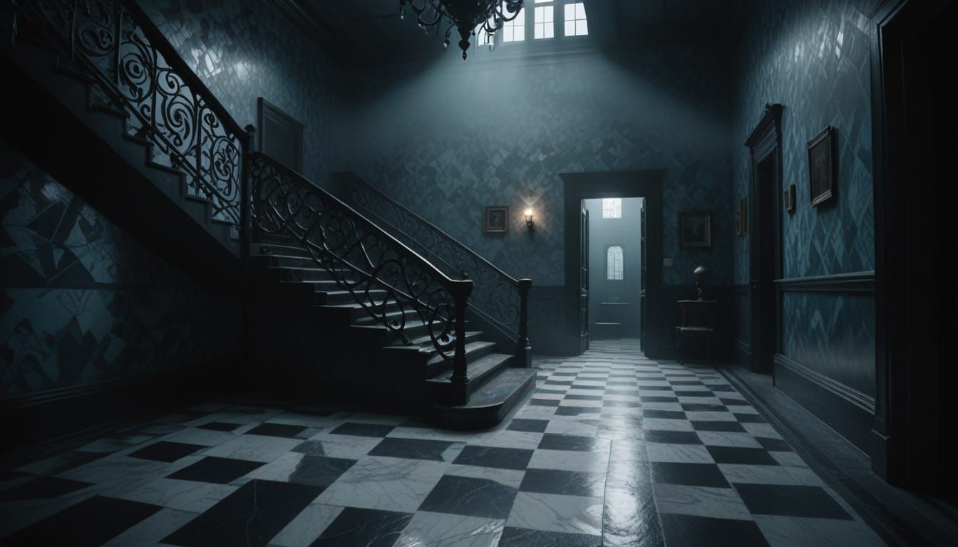 Mind-Bending Surrealist Optical Illusion in a Dark, Misty Ro...