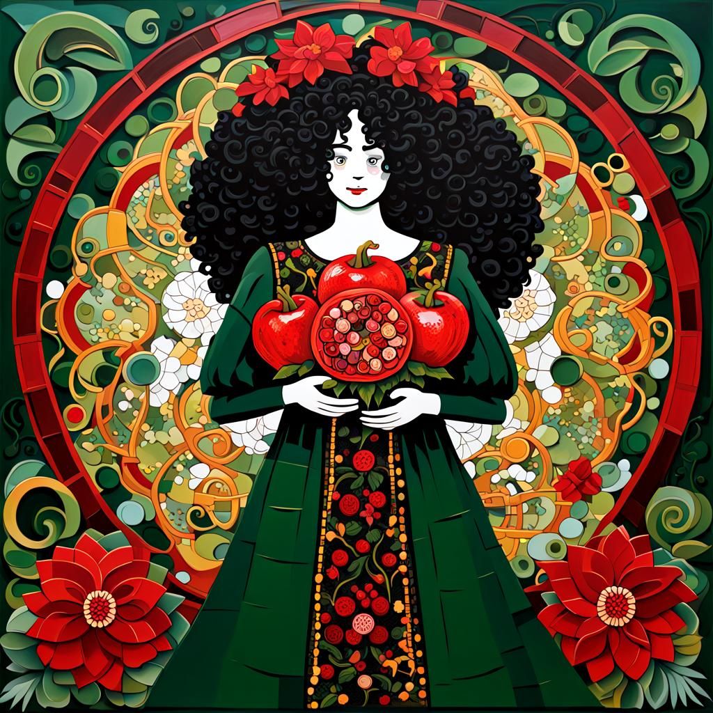 Art Nouveau Lego Man with Flowers and Pomegranate