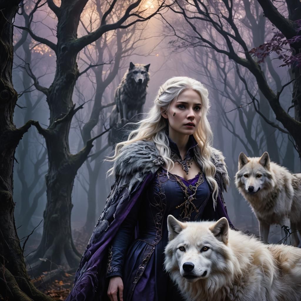 Mysterious White Wolf Encounter in Dark Forest