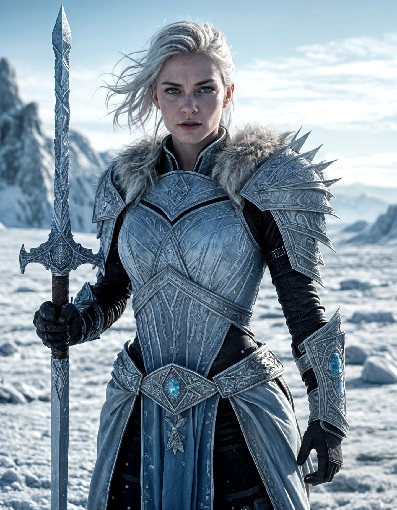 Frost Warrior in Frozen Wasteland: Hyper-Detailed 8K