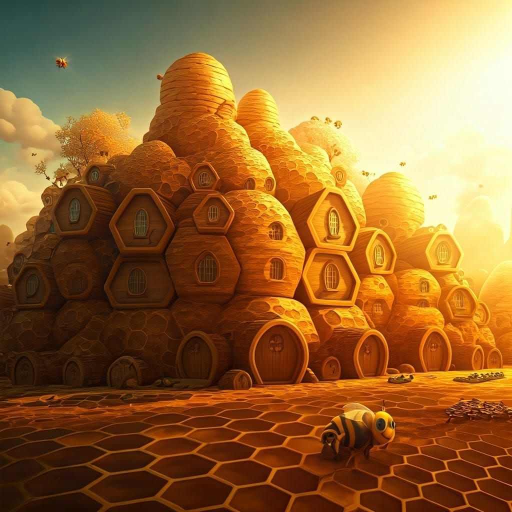 Bee Metropolis in Whimsical 3D Digital Art