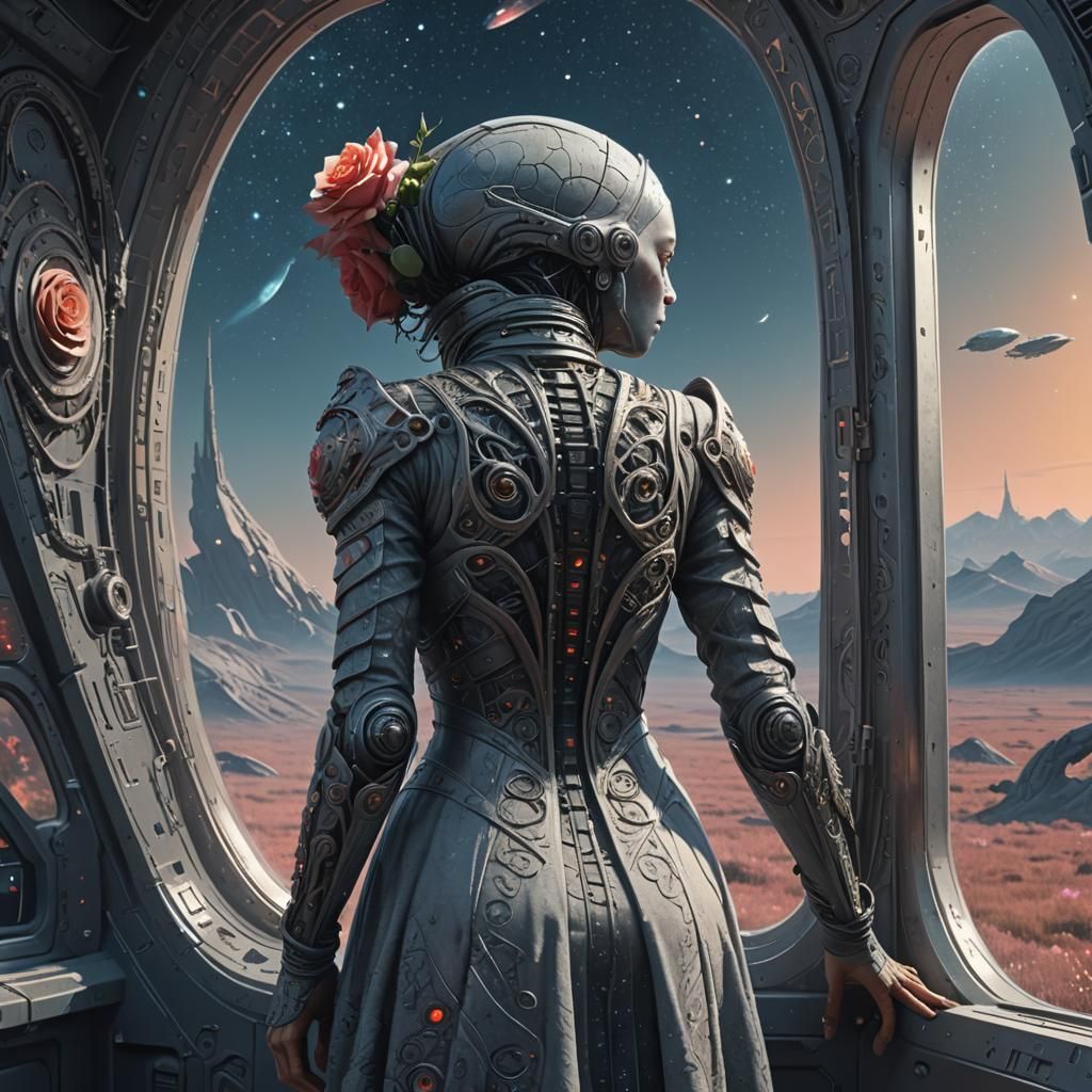 Rose Gray Alien in Spaceship Window