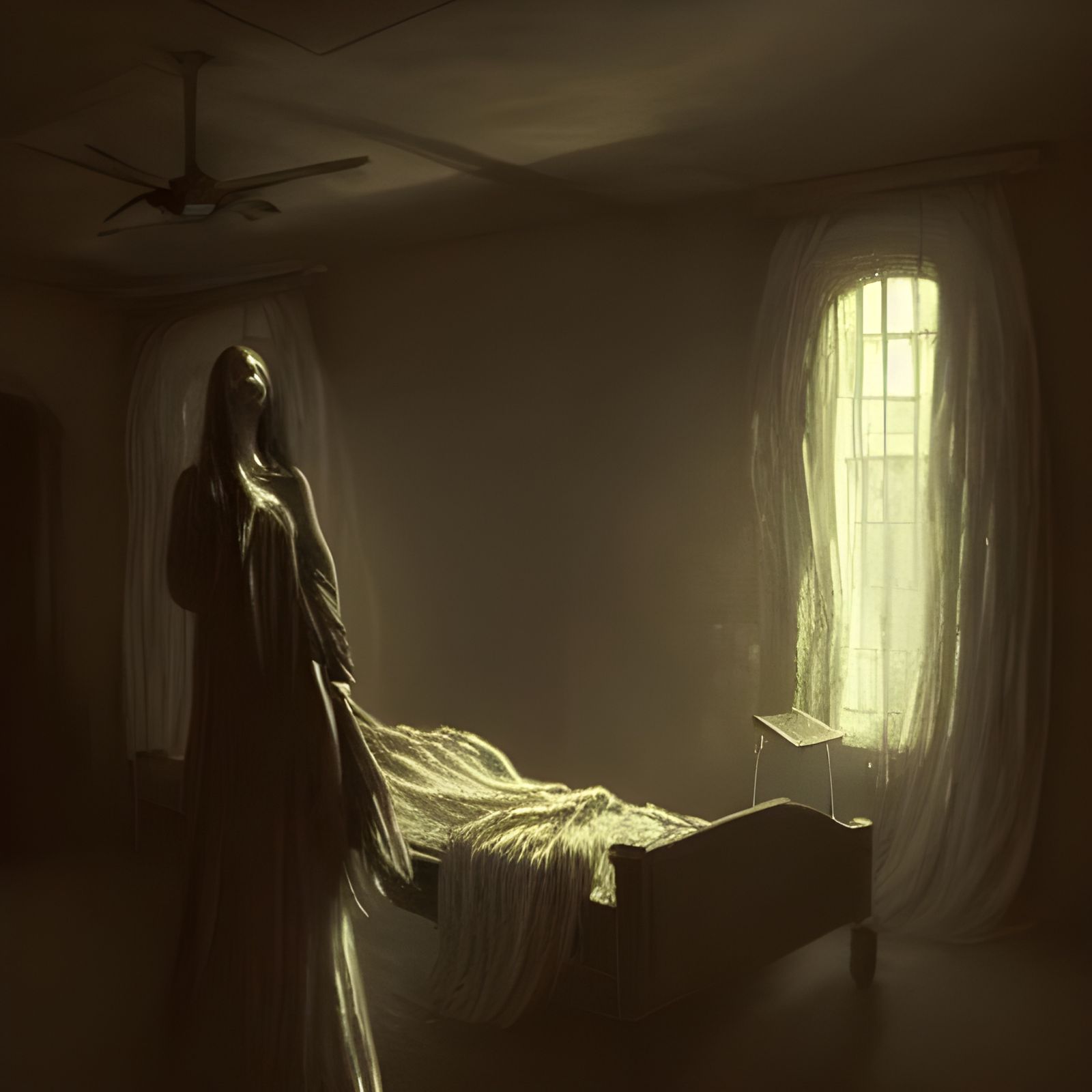 Horror Scene: Woman, Tentacles, and Dark Room