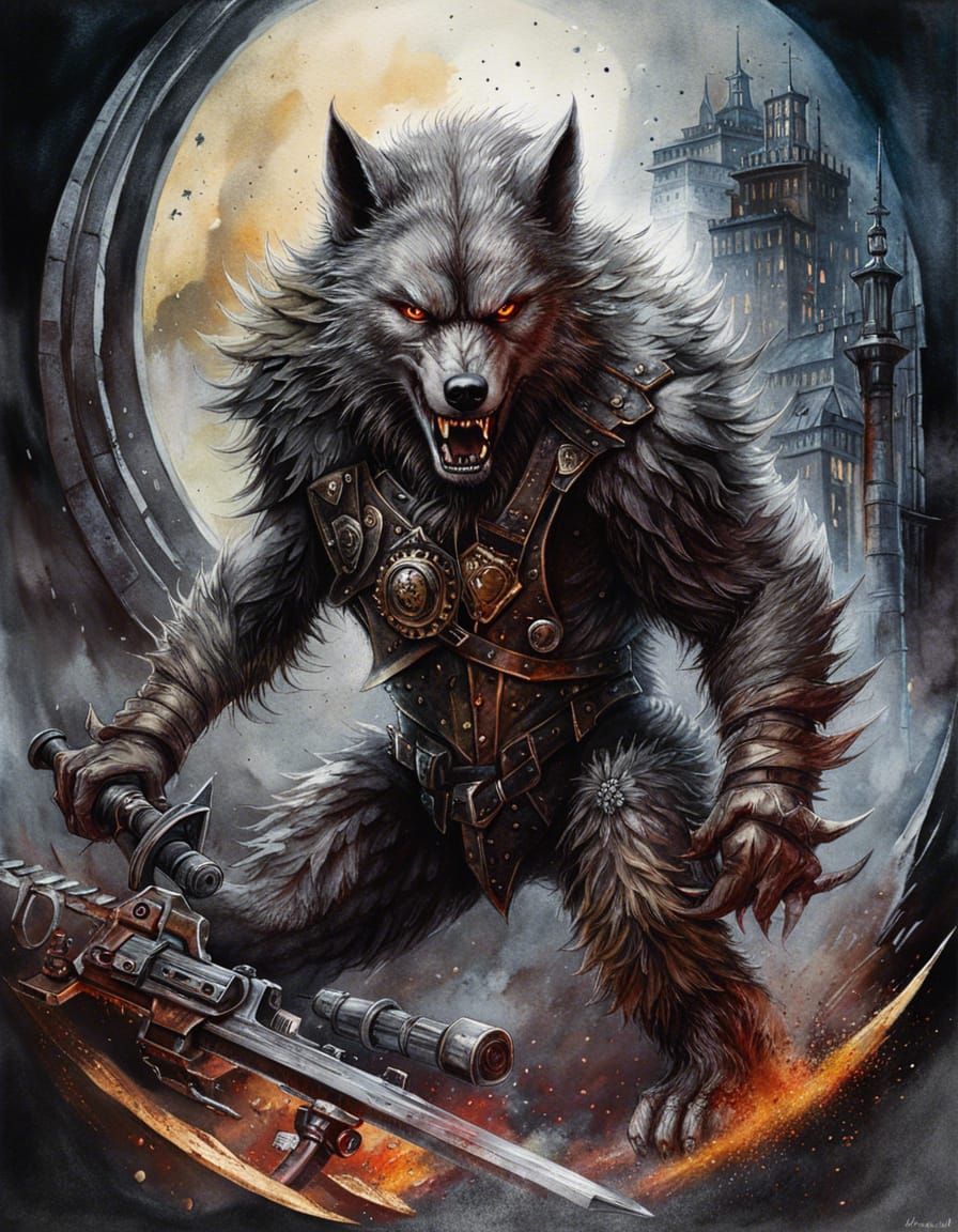 Heavy Metal Werewolf Artwork in Mixed Media