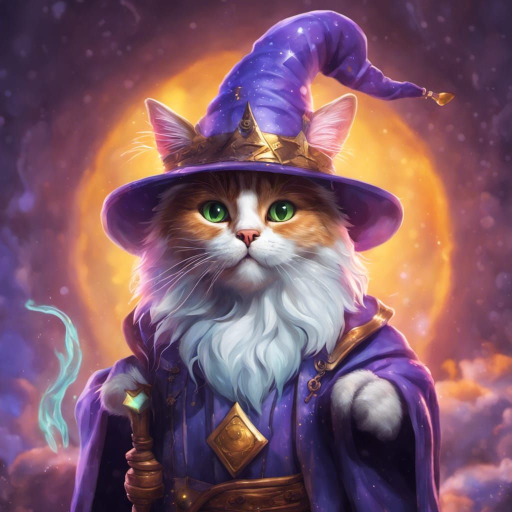 Cute Cat Wizard in Fantasy Setting