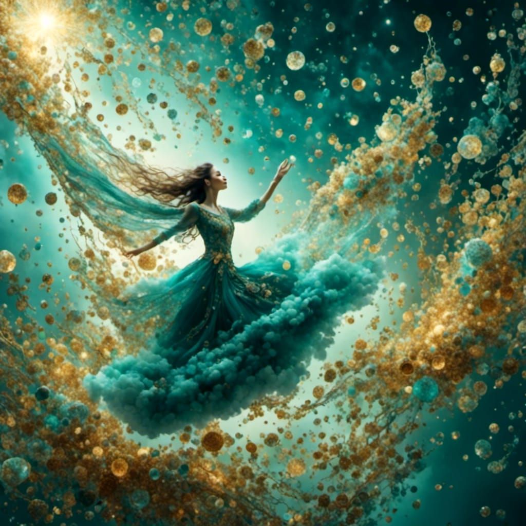 Woman Floating in Dream Void: Hyperreal Style