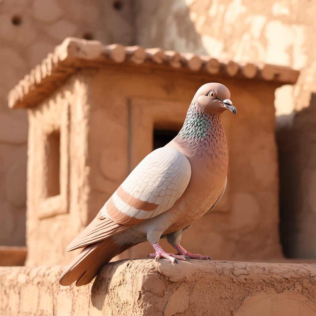 Terracotta Pigeon Sculpture on Clay Building