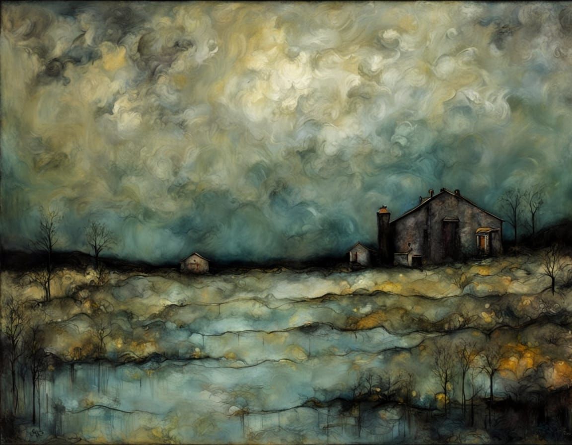 Encaustic Stormy Skies in Retro Chiaroscuro Style
