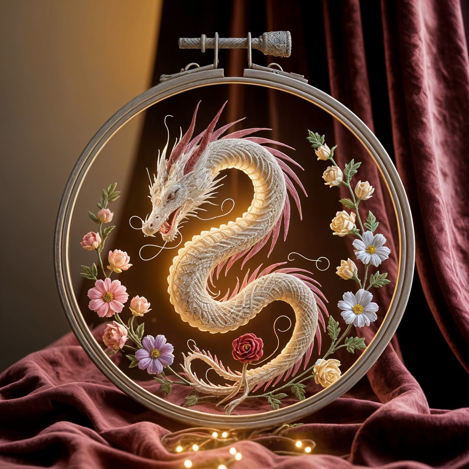 Embroidered Fantasy Dragon in Hoop: Digital Art