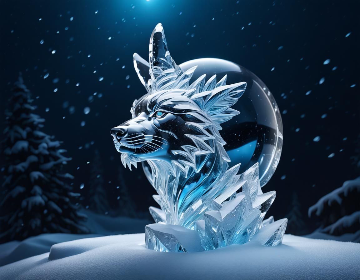 Hyperrealistic Ice Sculpture Portrait in Winter Landscape