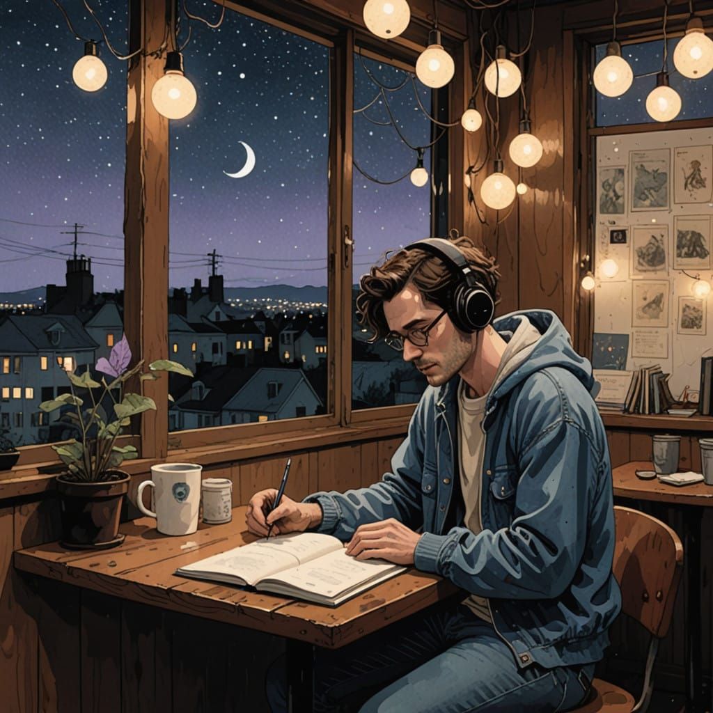 Writer's Tranquil Nighttime Scene
