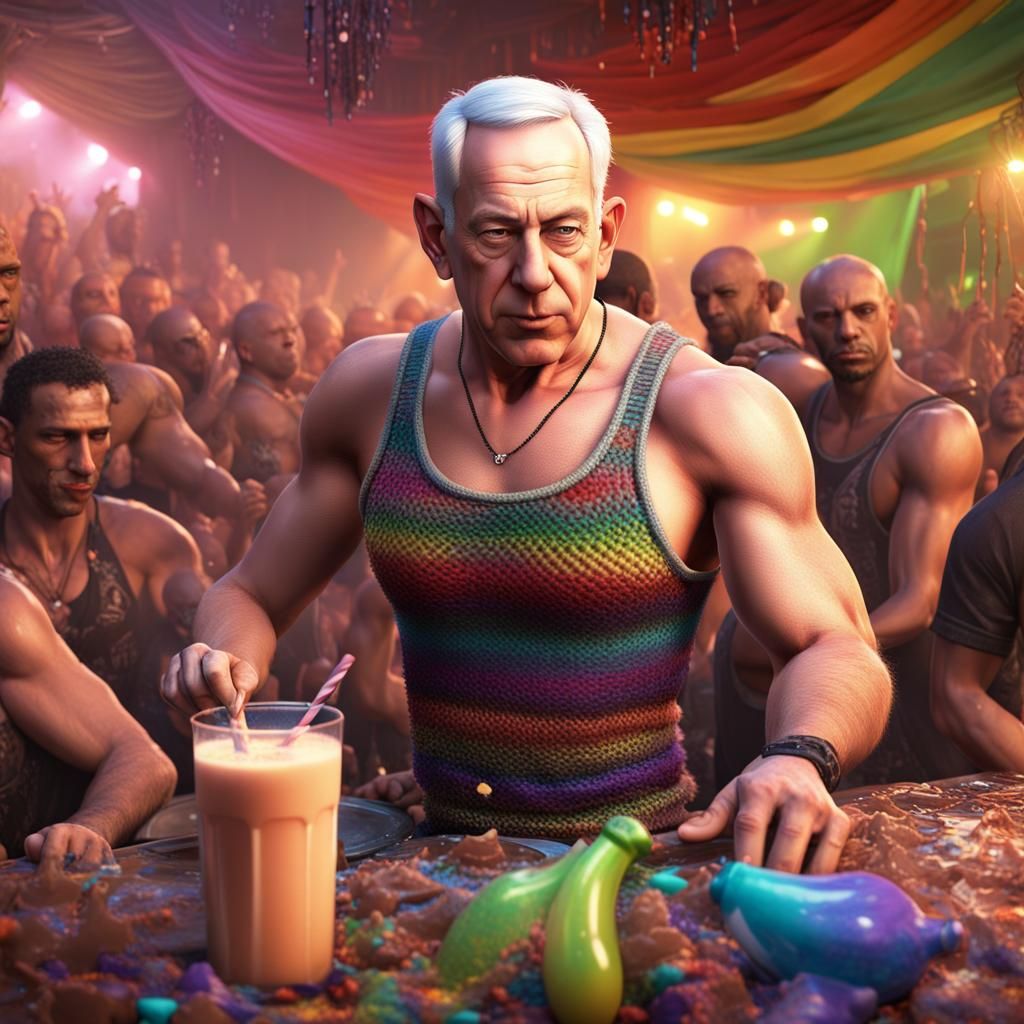 Ripped Man at Gay Rave: Detailed Matte Painting