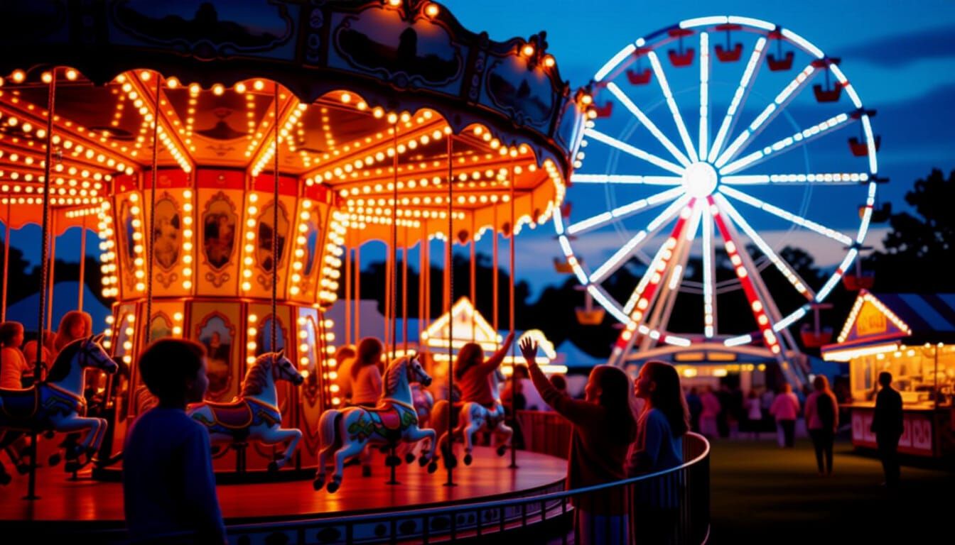 Magical Carousel at Dusk: Rural Fair Scene