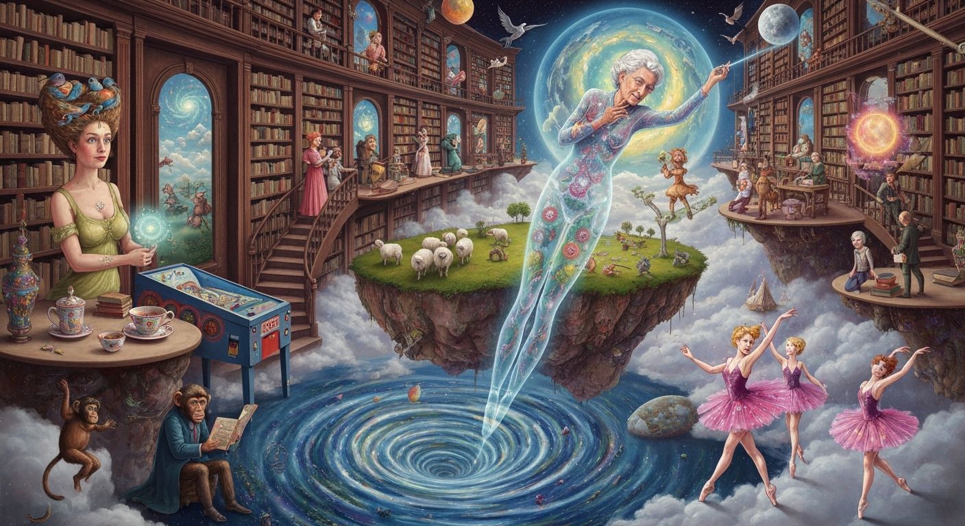 Surreal Tea Party in a Galactic Library: Maximalist Style