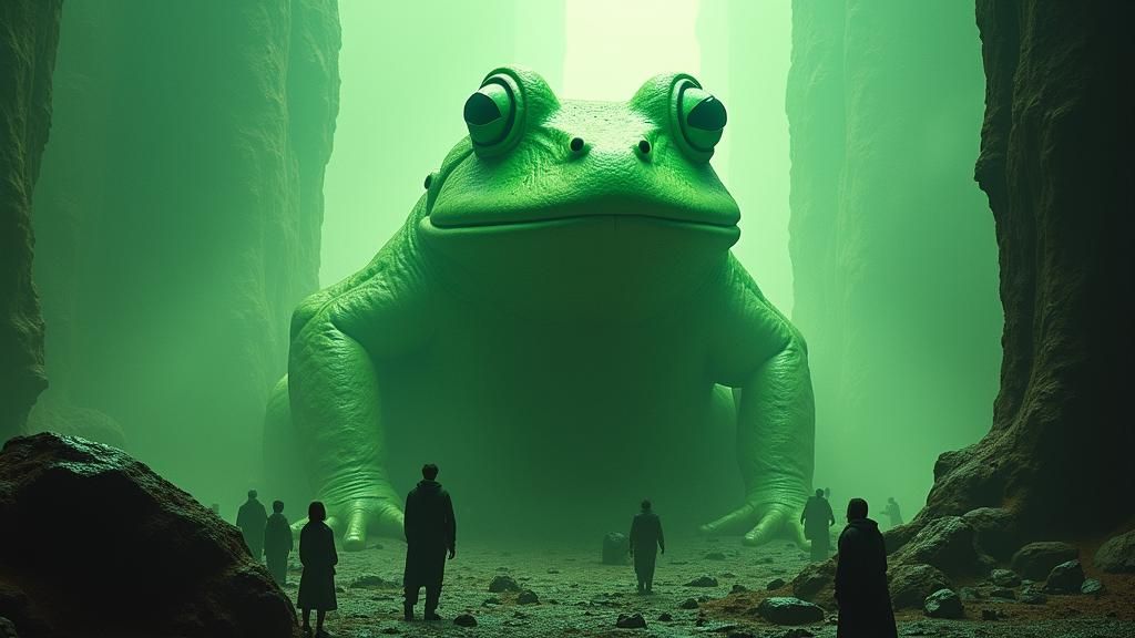 Cosmic Frog Statue: Cinematic Surrealism