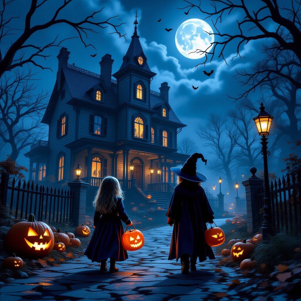 Spooky Halloween Night with Eerie Costumes and Haunted House...