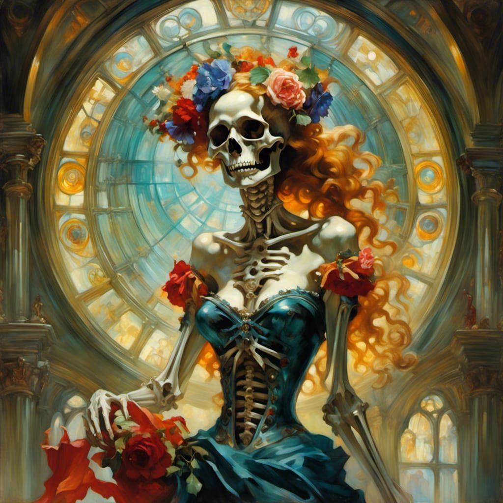 Skeleton Woman in Art Nouveau Style