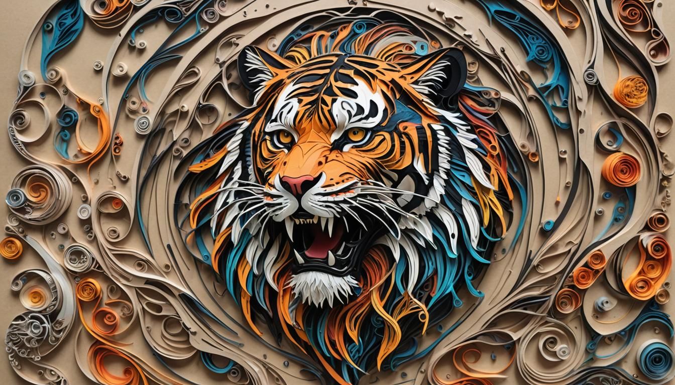 Tiger-Lion Hybrid Portrait in Street Art Style