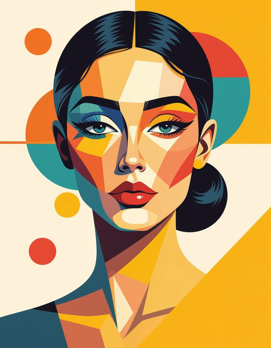 Bold Abstract Face with Geometric Shapes in Modern Style