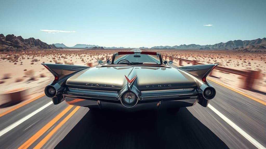 Sweeping Panorama of a Chrome 1959 Cadillac Convertible on a...