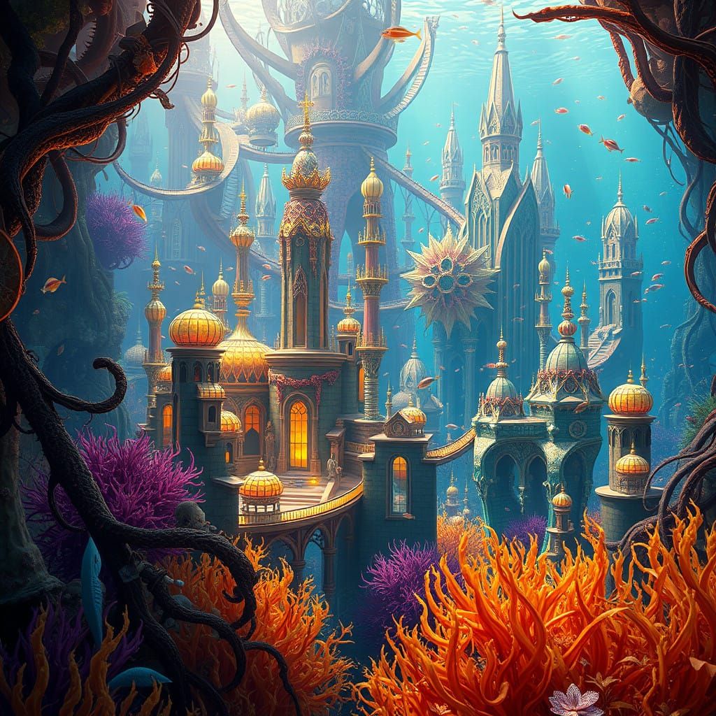 Luminous Kelp Cityscape in Vibrant Fantasy Style