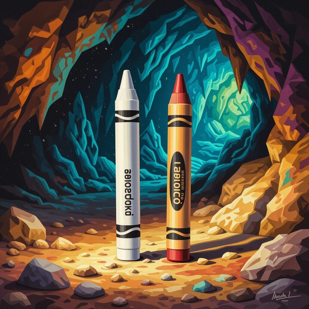 Crayons in a Cave: Hyperrealistic Splash Art