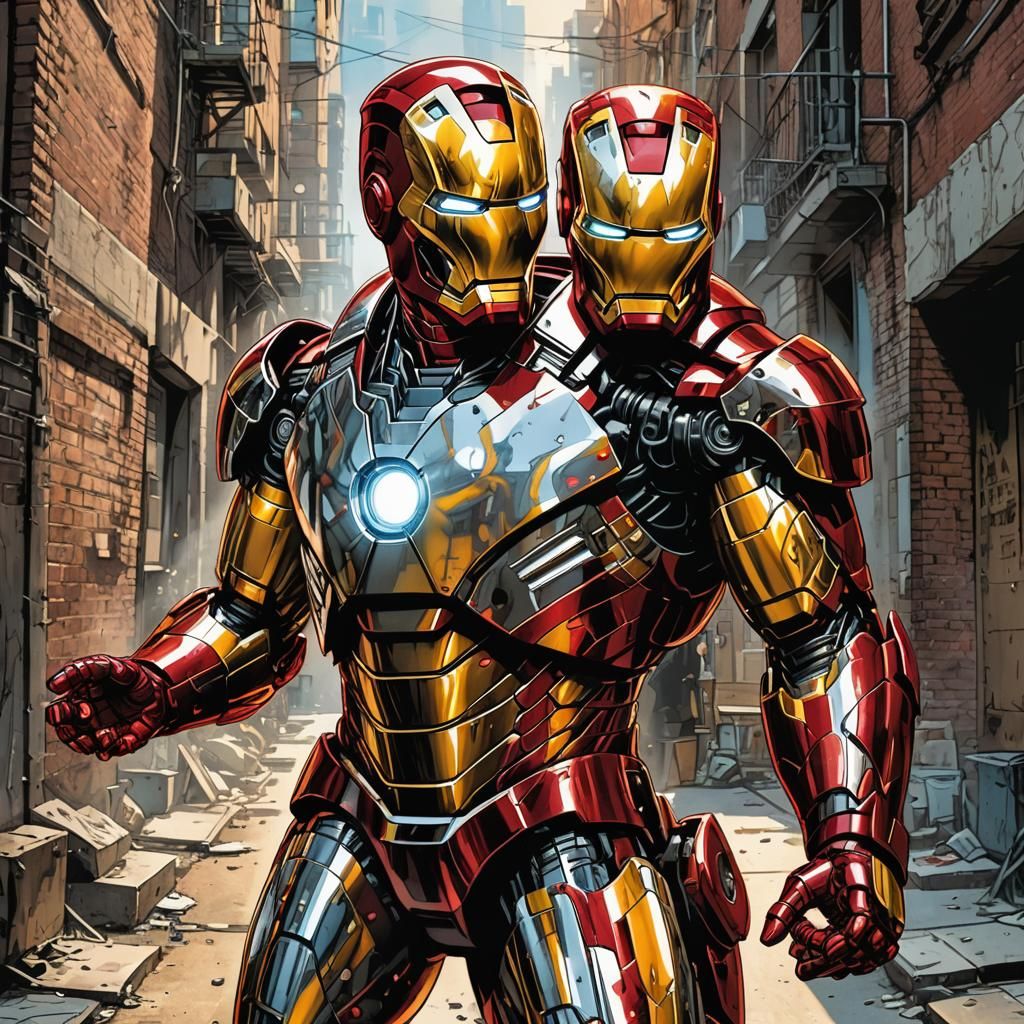 Iron Man Points in Comic Book Style Art