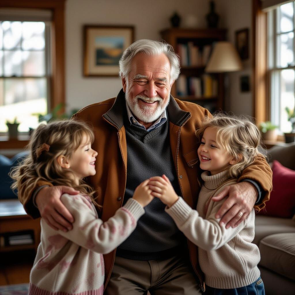 Grandfather's Joy: A Vibrant Photorealistic Family Portrait