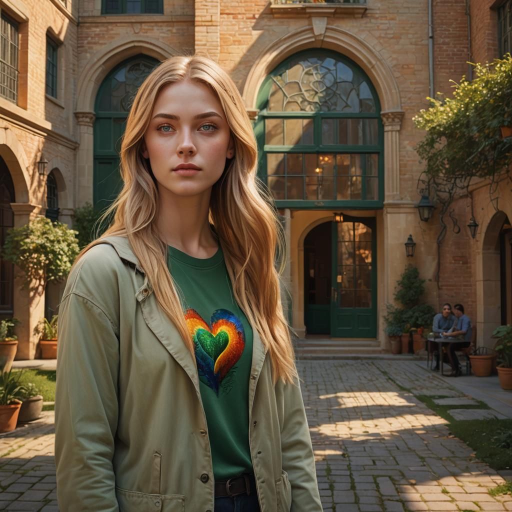 Blond College Student Portrait in Hyperrealism Style