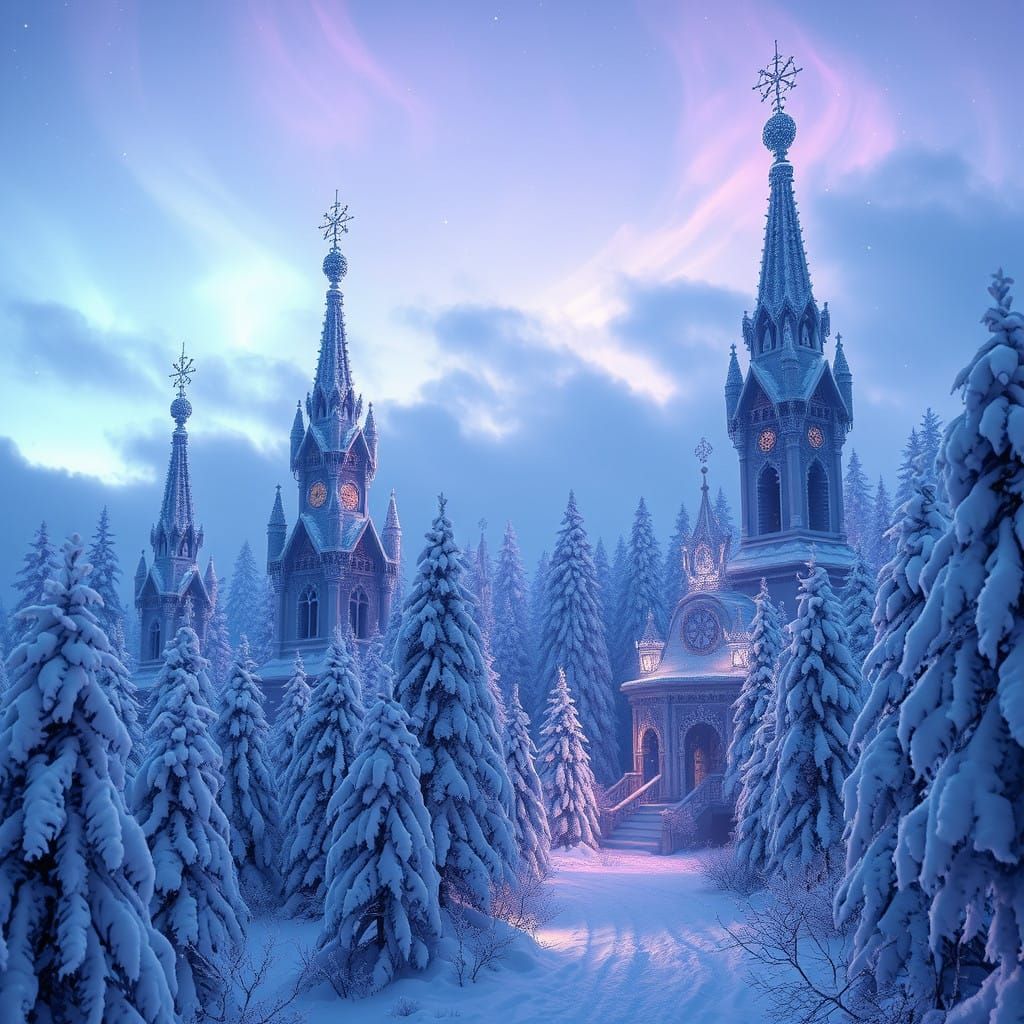 Ethereal Winter Wonderland in Soft Blue-Purple Dusk