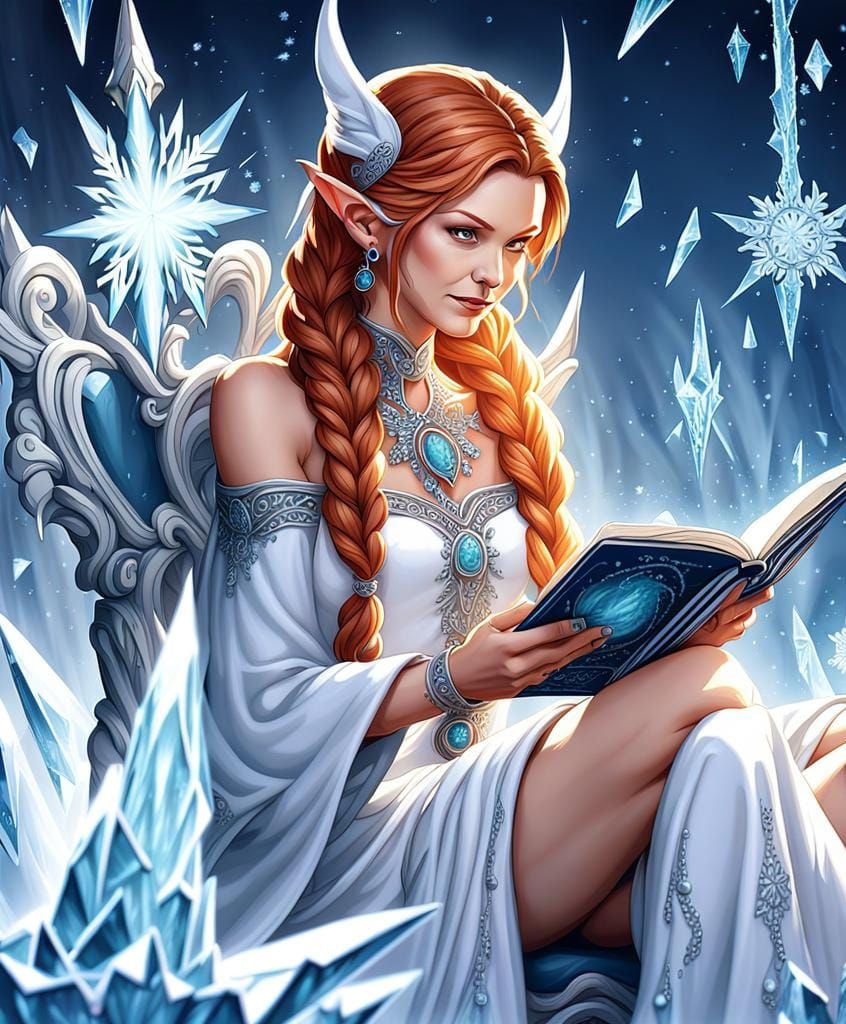 Fantasy Ice Queen Reading with Braided Hair