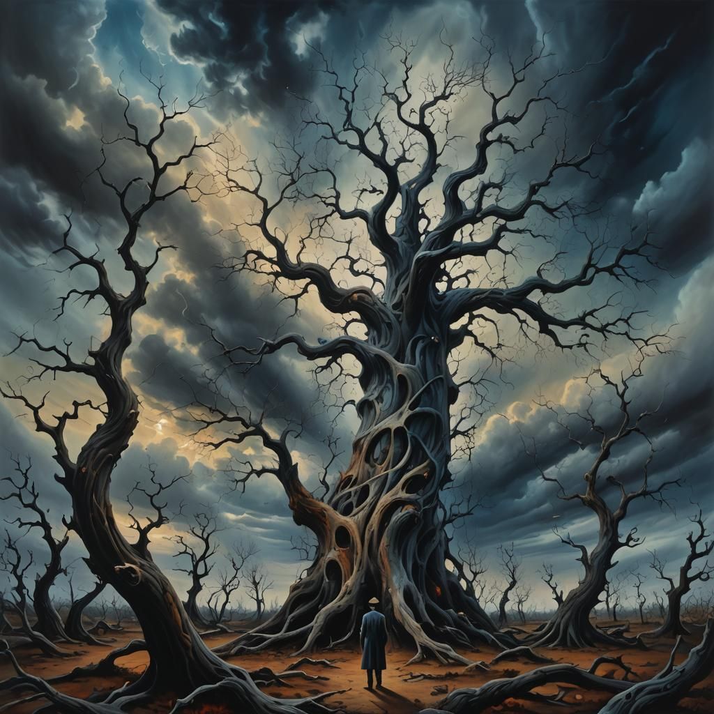 Surreal Desolate Landscape in Dreamlike Oil Painting