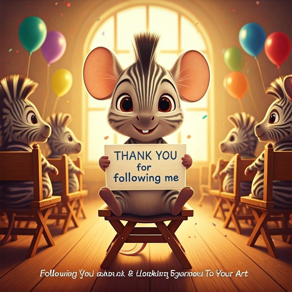 Extreme wide shot. A 3d pixar style cute adorable beautiful baby zebra mouse, with sweet face, enormous Brown eyes, Gian...