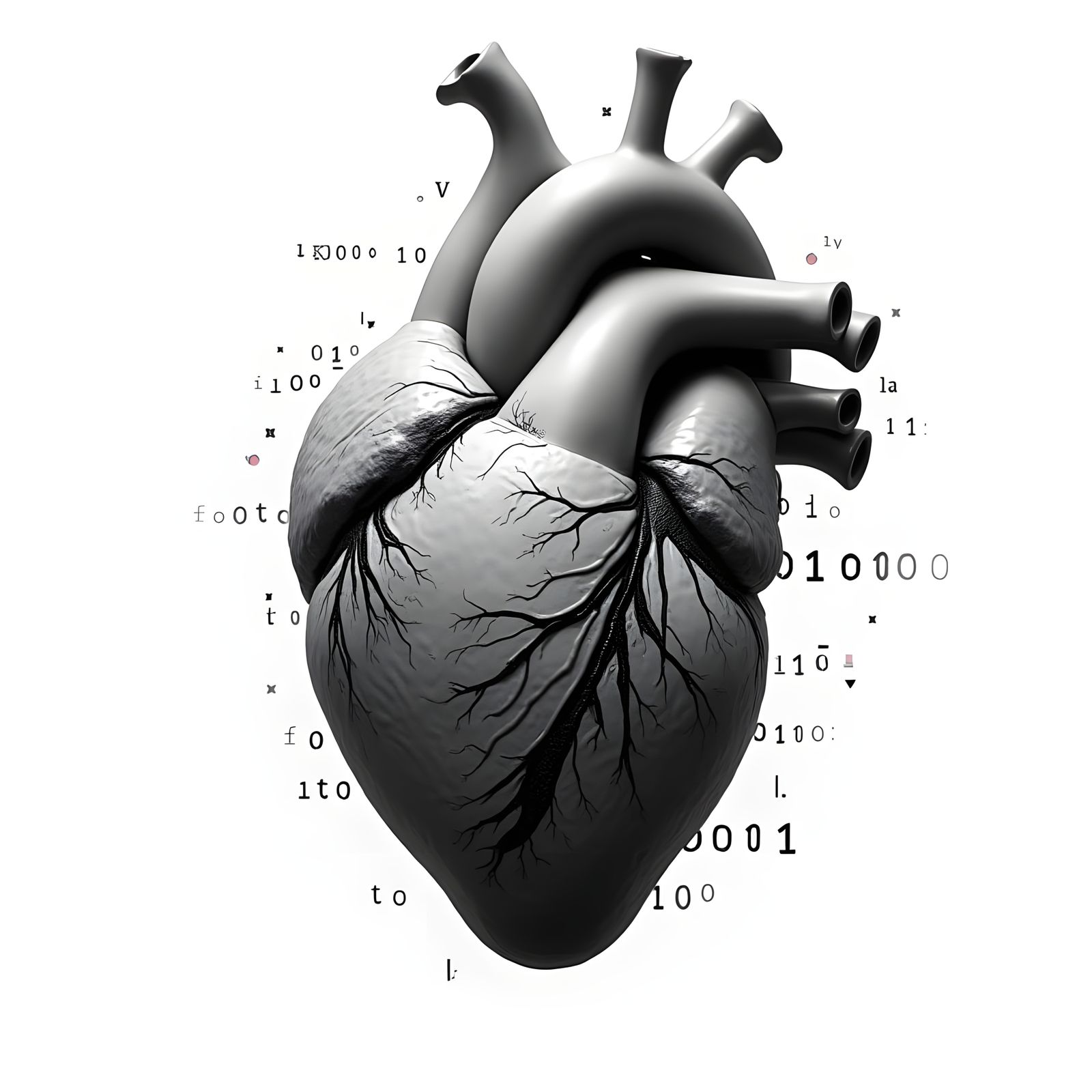 Futuristic Human Heart in Binary Code