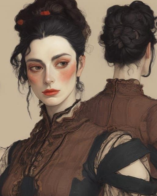 Expressive Courtesan Portrait in Egon Schiele Style