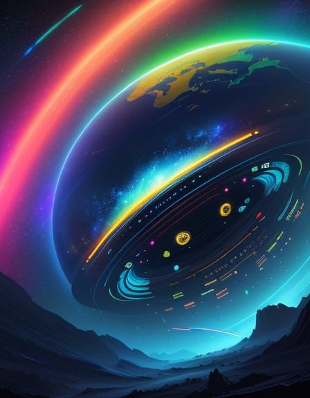 Vibrant Sci-Fi Art of Cosmic Neon Space Objects