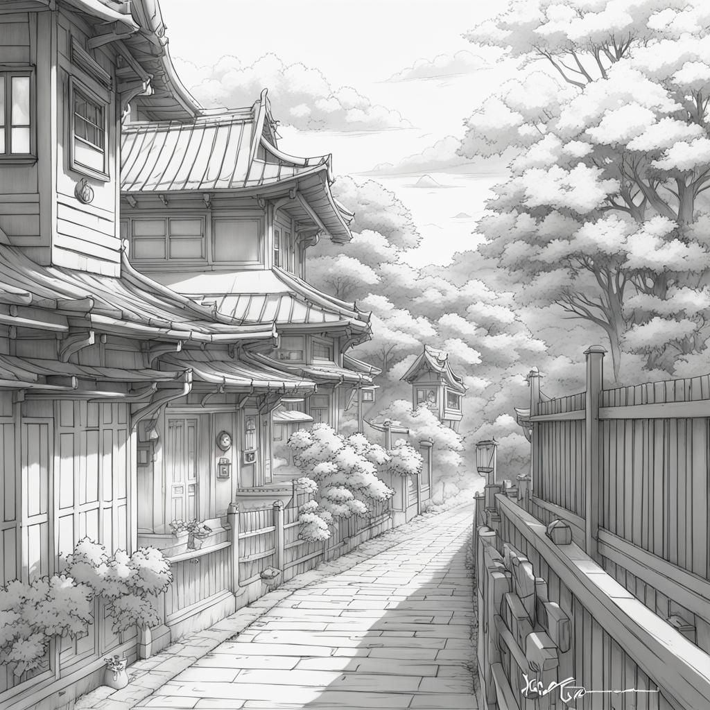 Anime Coloring Page: Scenic Manga Art