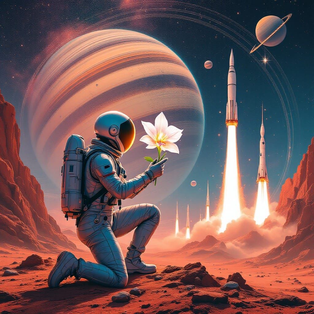 Astronaut Discovers Glowing Alien Orchid on Red Mars