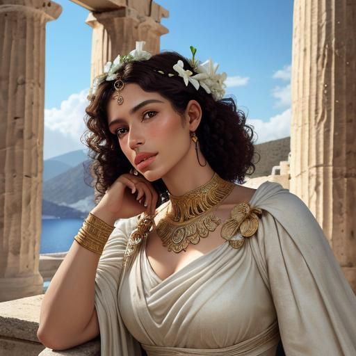 Caribbean Woman Sleeping in Greek Temple, Neoclassical Style