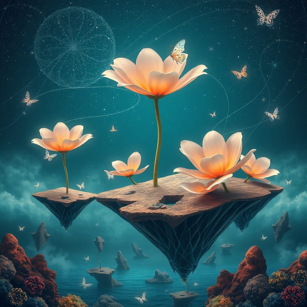 Surreal Blooms Defy Gravity in Celestial Dreamscape