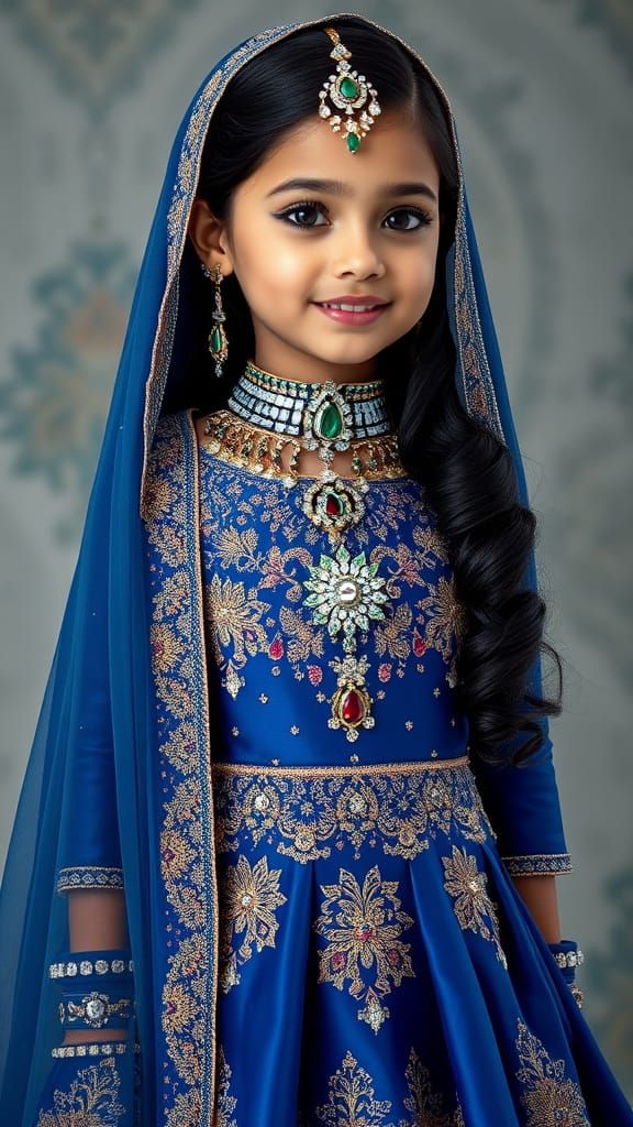 Regal Islamic Bridal Gown in Majestic Blue with Intricate Je...