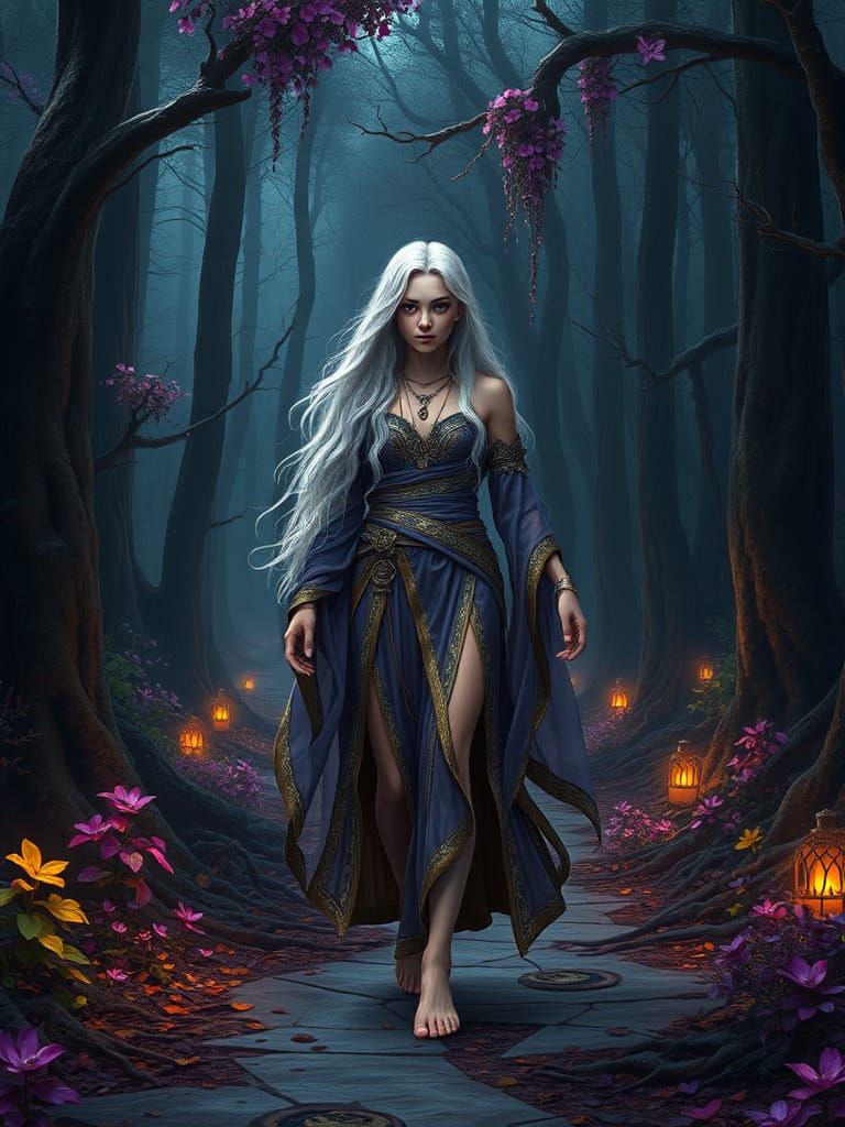Youthful Nature Goddess in Mystical Forest