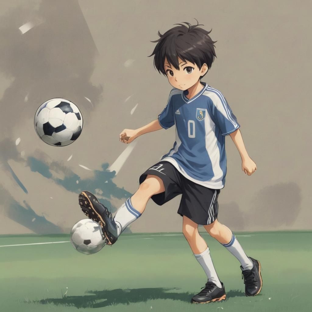 Boy Playing Soccer in Anime Style