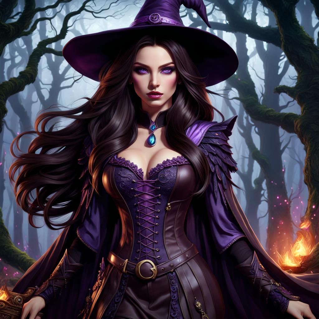 Beautiful Witch with Purple Eyes in 8k
