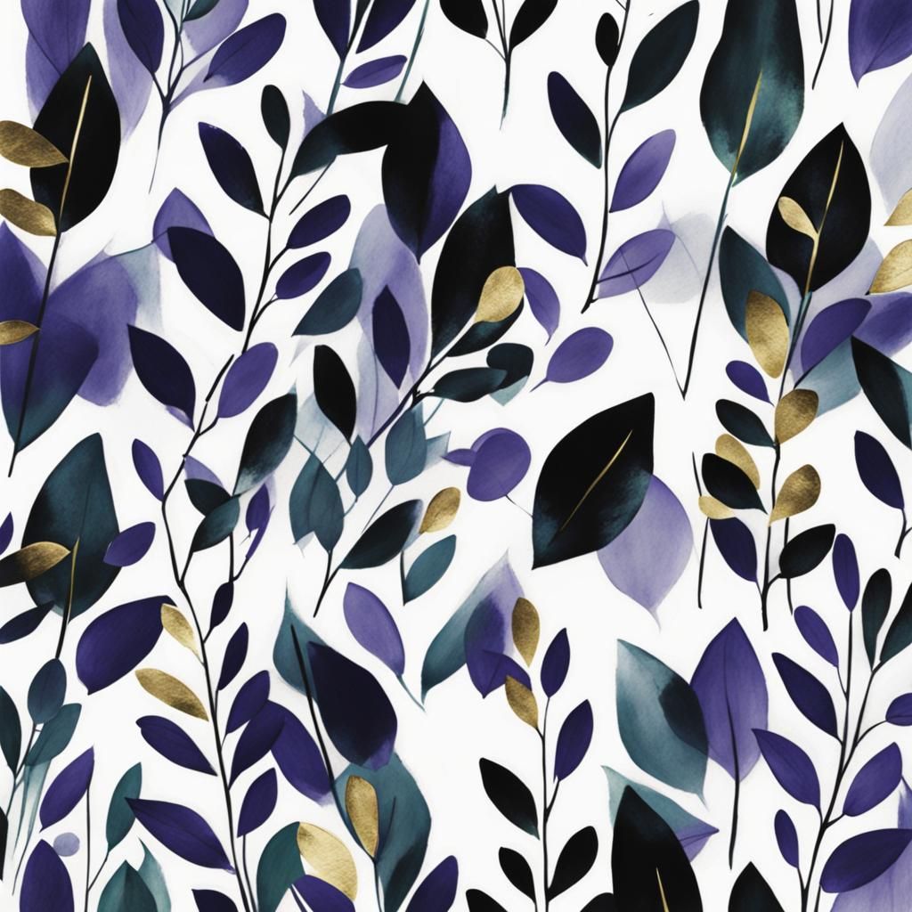 Abstract Plant Leaves in Ink Painting Style
