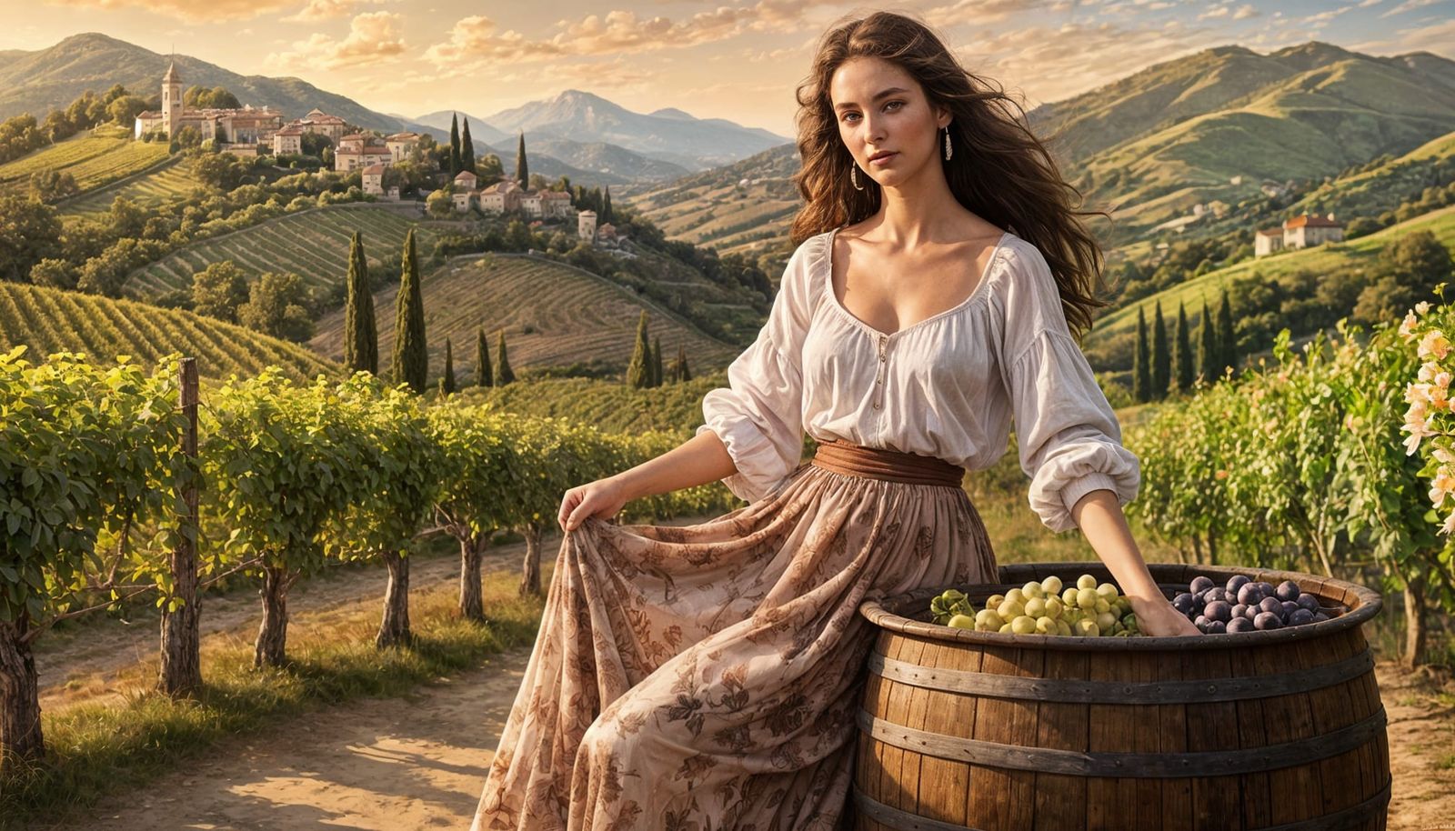 Elegant Italian Harvest Scene in Photorealistic Style